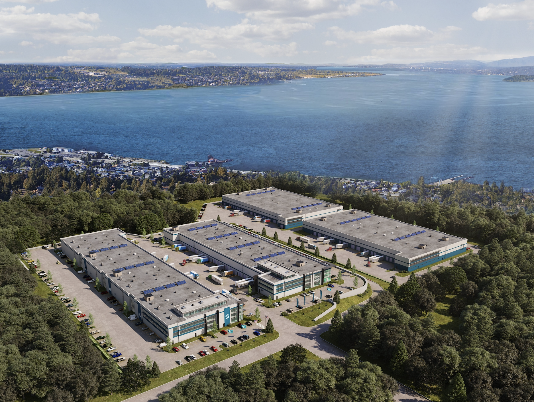 Massive facility. 3D Rendered image of Soundview in actual setting.